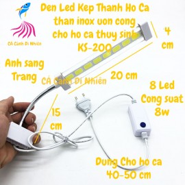 Đèn LED màu trắng 8 LED 8W kẹp thành hồ cá thủy sinh size 40-50 cm KS-200