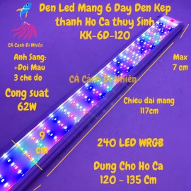 Đèn LED máng kẹp thành hồ cá 6 dãy đèn ĐỔI MÀU WRGB KK-6D-120 cho hồ 120-135 cm