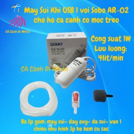 Máy sục sủi khí oxy 1 vòi kết nối USB SOBO AR-02 có móc khóa treo khi đi câu hồ cá