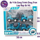 Hộp đồ chơi 4 xe công trình lắp ráp ốc vít chạy trớn YH559-57A