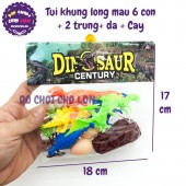 Túi 6 con khủng long màu + cây + 2 trứng bằng nhựa 188B