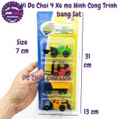 Vỉ đồ chơi 4 xe công trình bằng sắt xúc, nâng,ben, lu 102307