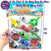 Vỉ đồ chơi 12 xe máy bay Toy Tribe bằng nhựa chạy trớn 399-81H