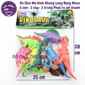 Bộ 6 con khủng long màu CHÍT đủ mẫu + 2 cây + 3 trứng bằng nhựa 382-12