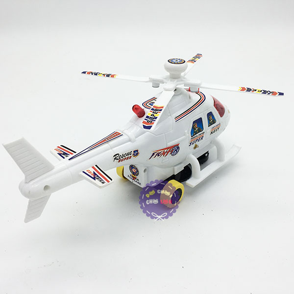 Hộp đồ chơi máy bay trực thăng trắng chạy pin có đèn nhạc