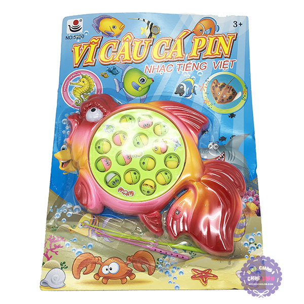 Vỉ đồ chơi câu cá 2 cần 15 cá hình cá dùng pin có nhạc tiếng Việt