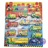 Vỉ đồ chơi 11 xe tải chở hàng hóa bằng nhựa chạy trớn