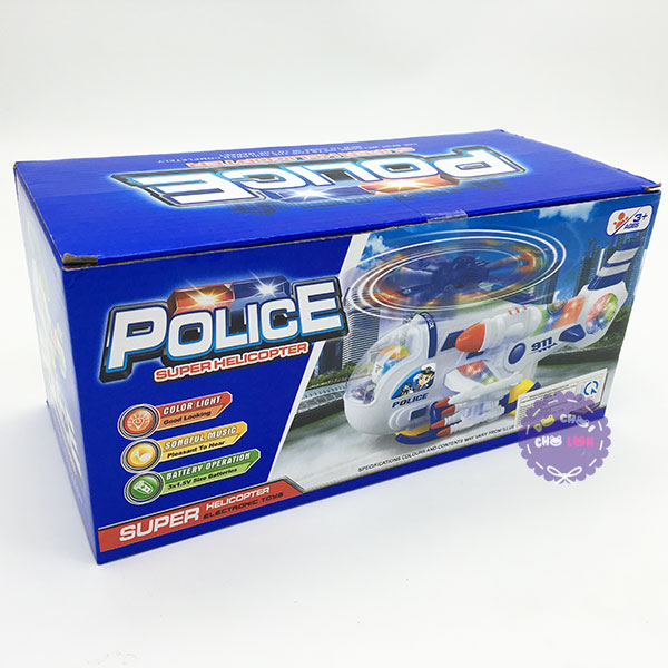 Hộp đồ chơi máy bay trực thăng cảnh sát chiến đấu chạy pin có đèn nhạc