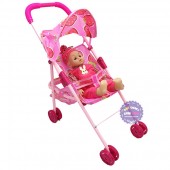 Bộ đồ chơi xe đẩy búp bê em bé trai phát nhạc bằng sắt