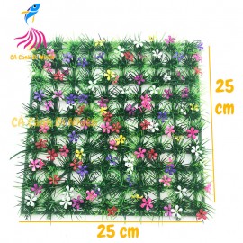 Thảm cỏ nhựa lá kim có bông trang trí hồ cá size 25x25 cm 