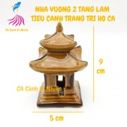 Nhà vuông 2 tầng bằng gốm men làm tiểu cảnh hồ cá size 9x5 cm