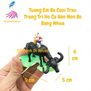Tượng em bé cưỡi trâu làm tiểu cảnh trang trí hồ cá, hòn non bộ