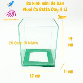 Hồ bể kính mini để bàn nuôi cá Betta dày 3 li size 14x 12x11 cm
