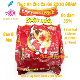 Thức Ăn Cá Koi Sakura Gold 2200 gram 35% - Cám Cá Cảnh dạng hạt 3 size